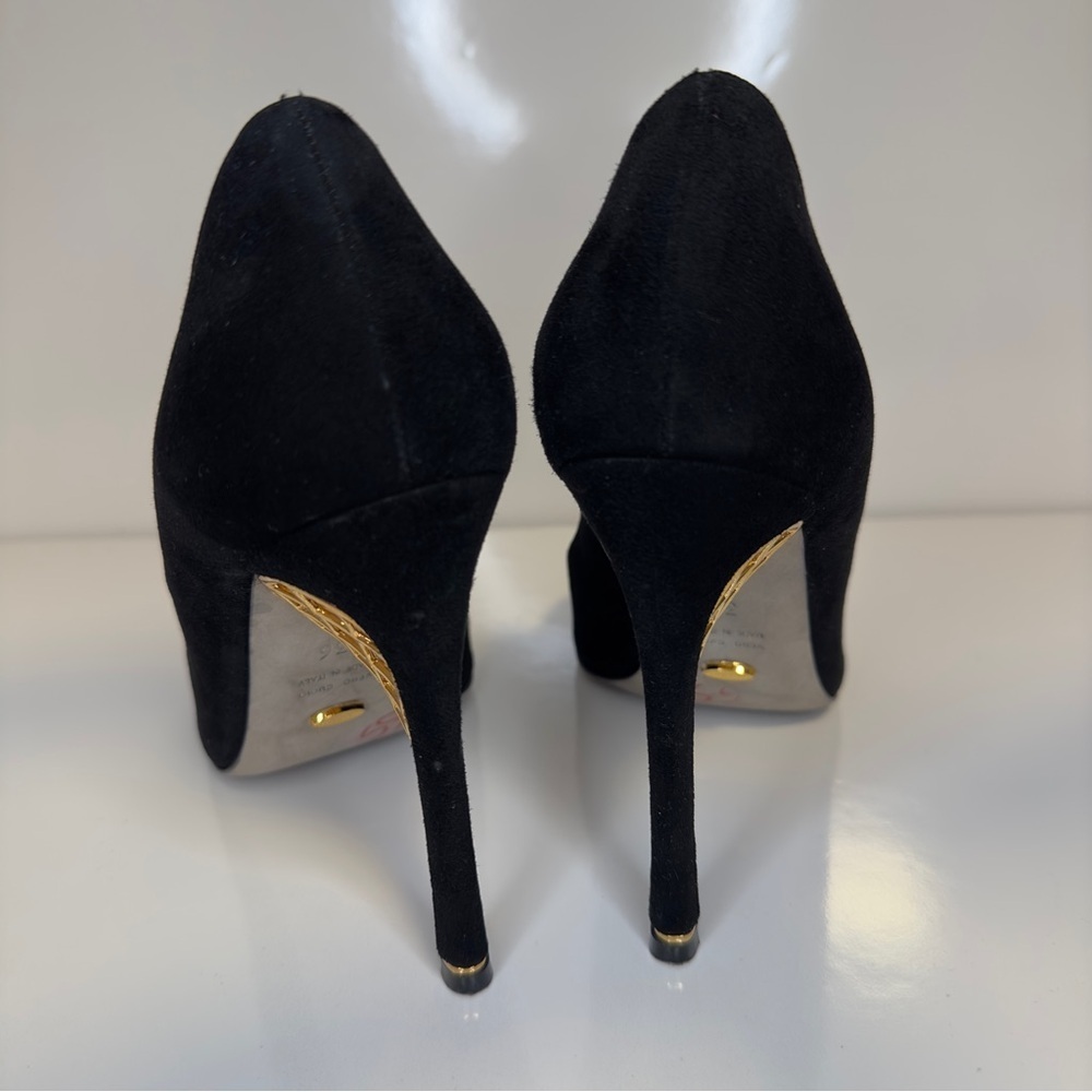 SERGIO ROSSI BLACK SUEDE WITH NET GOLDEN DETAIL HEELS SIZE 36 - Picture 10 of 12